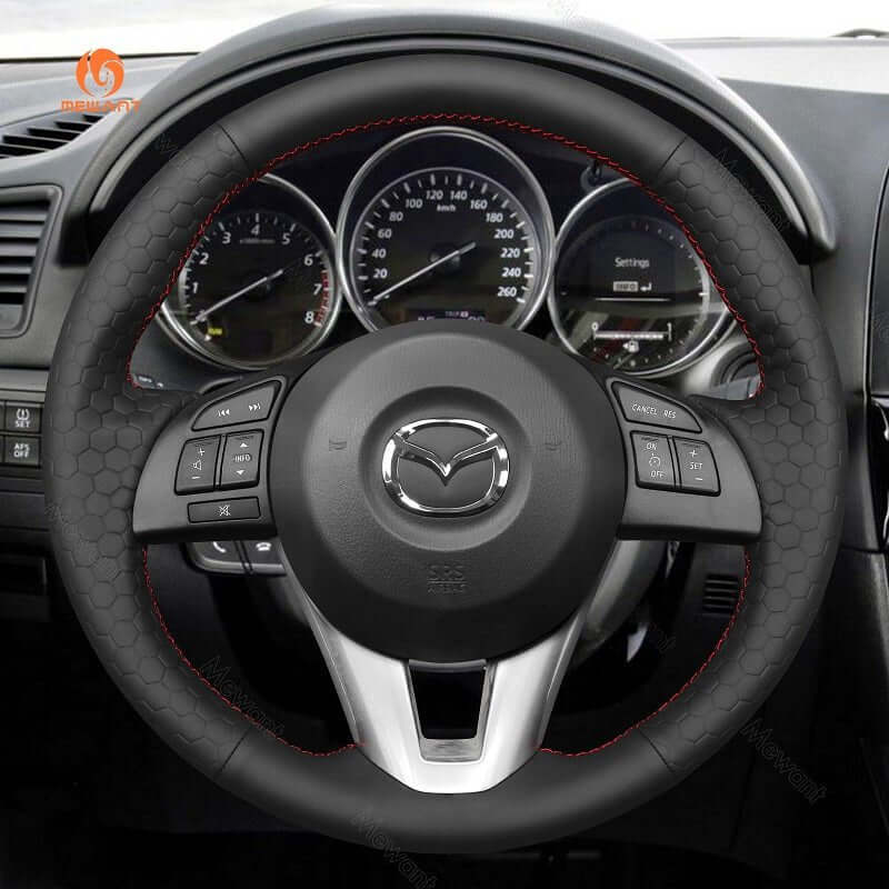 MEWANT Steering Wheel Cover for Mazda 3 Axela 6 Atenza 2 CX - 3 CX - 5 for Scion iA 2013 - 2017 - Alcantara, Leather, Carbon Fiber, Easy Install, Non - Slip, Best Steering Wheel Cover