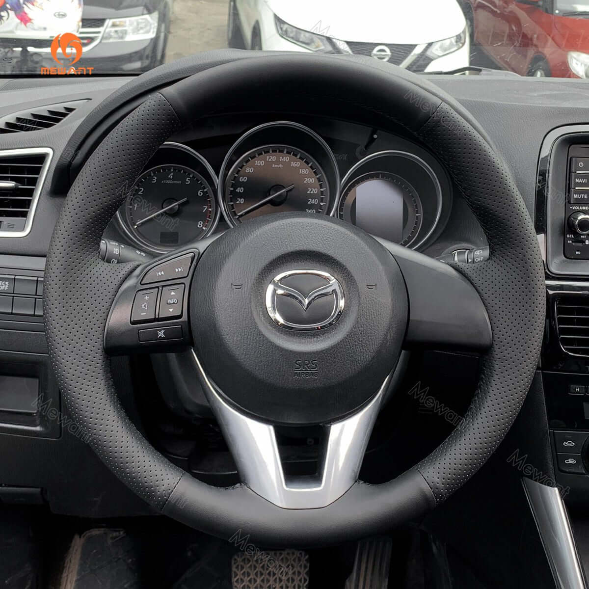 MEWANT Steering Wheel Cover for Mazda 3 Axela 6 Atenza 2 CX - 3 CX - 5 for Scion iA 2013 - 2017 - Alcantara, Leather, Carbon Fiber, Easy Install, Non - Slip, Best Steering Wheel Cover