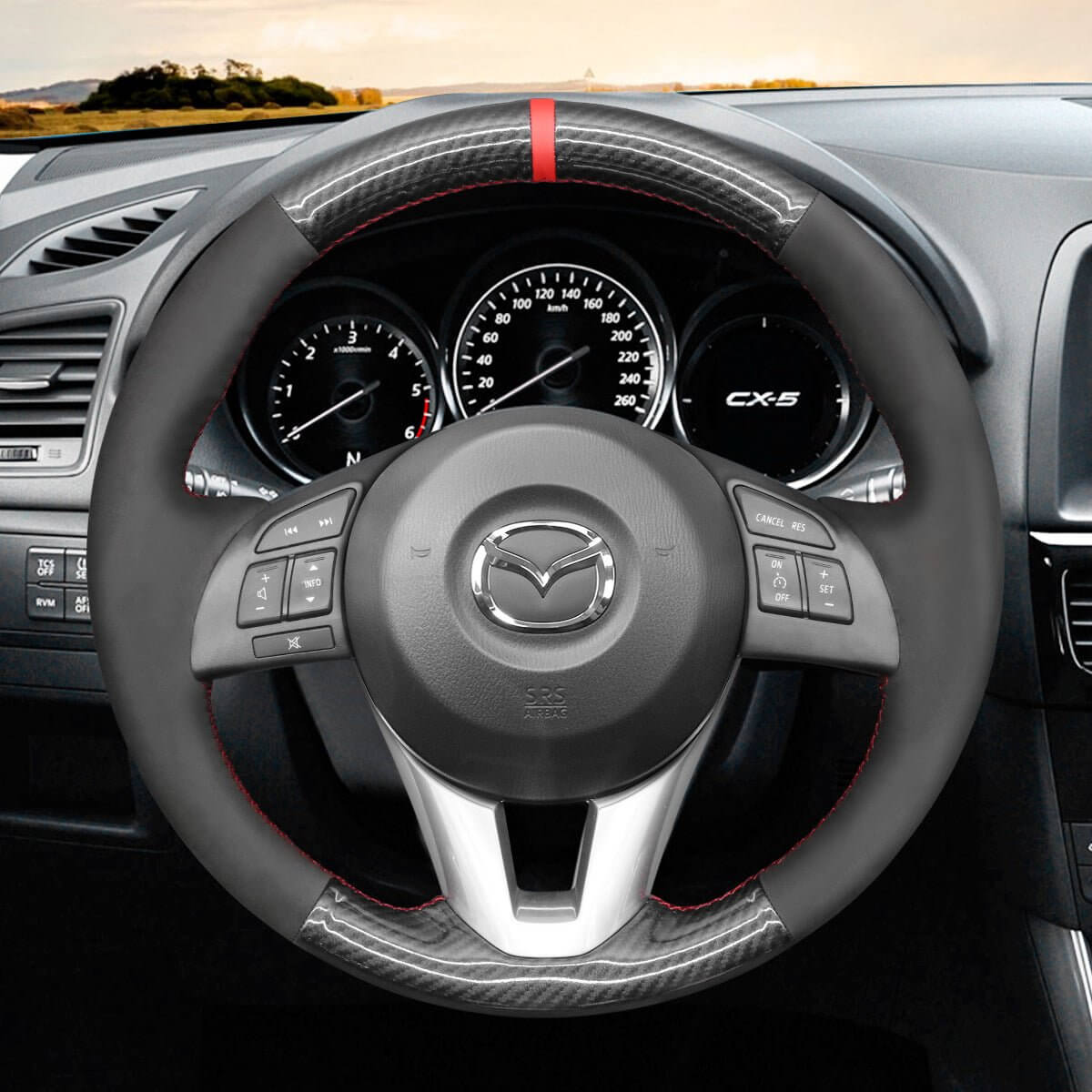MEWANT Steering Wheel Cover for Mazda 3 Axela 6 Atenza 2 CX - 3 CX - 5 for Scion iA 2013 - 2017 - Alcantara, Leather, Carbon Fiber, Easy Install, Non - Slip, Best Steering Wheel Cover