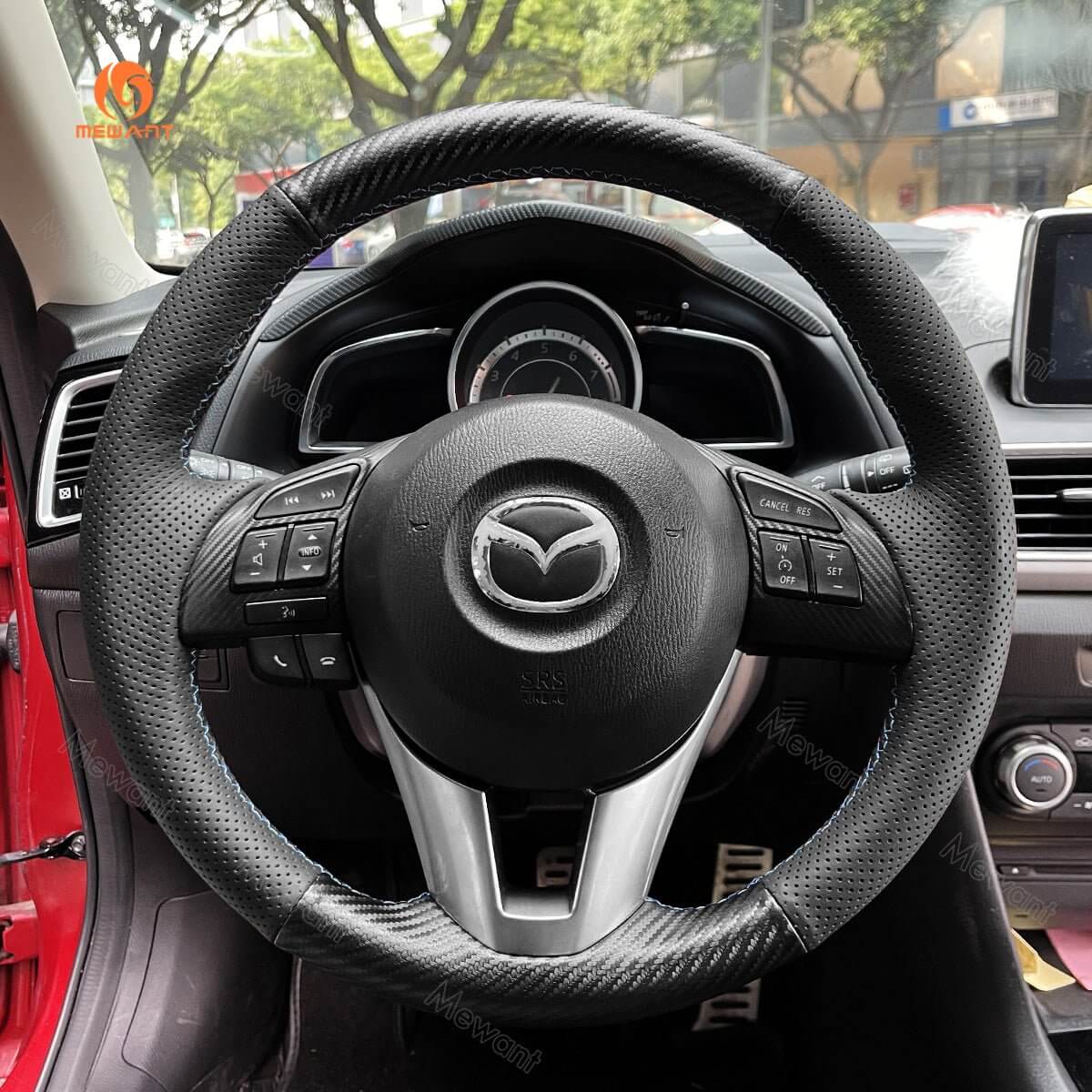 MEWANT Steering Wheel Cover for Mazda 3 Axela 6 Atenza 2 CX - 3 CX - 5 for Scion iA 2013 - 2017 - Alcantara, Leather, Carbon Fiber, Easy Install, Non - Slip, Best Steering Wheel Cover
