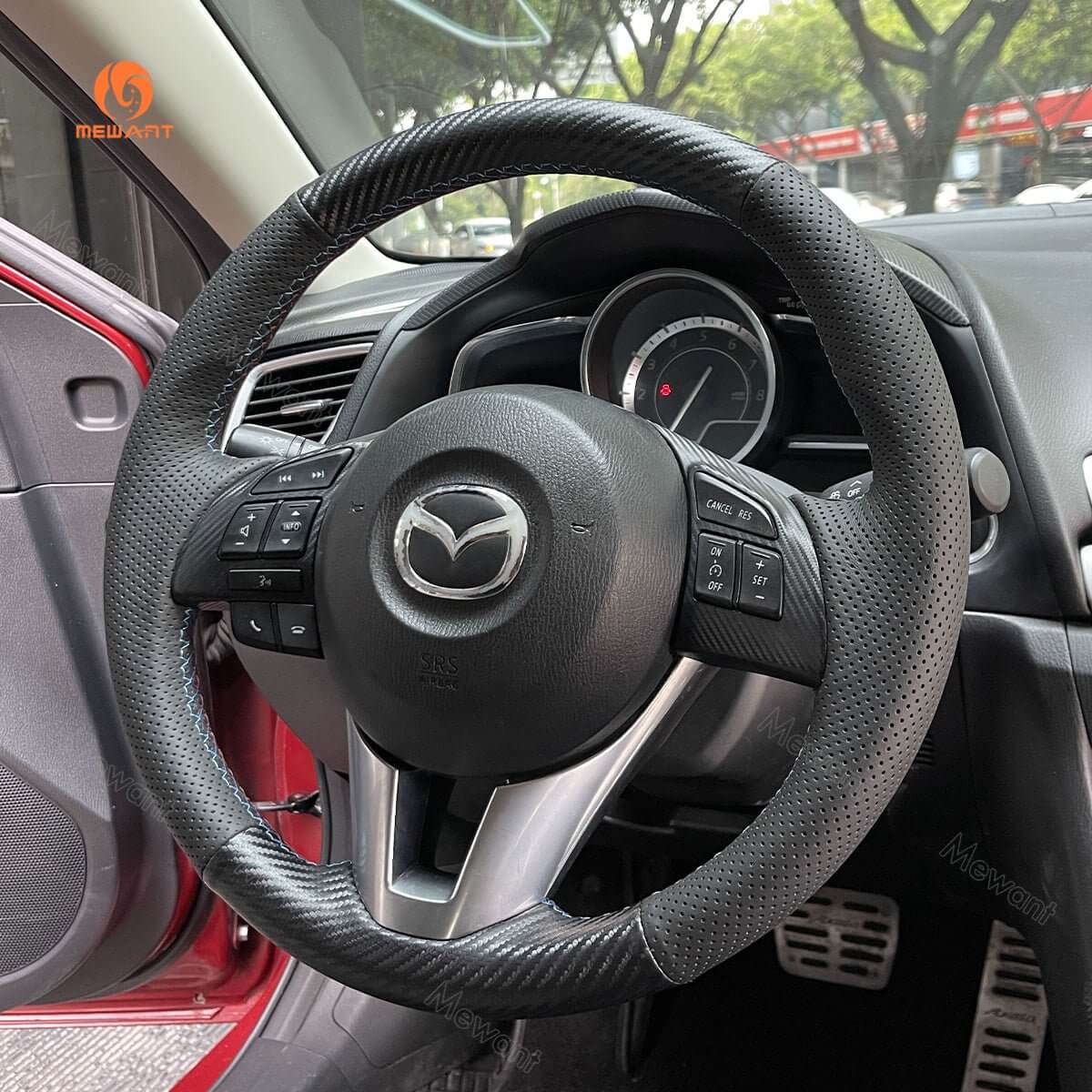 MEWANT Steering Wheel Cover for Mazda 3 Axela 6 Atenza 2 CX - 3 CX - 5 for Scion iA 2013 - 2017 - Alcantara, Leather, Carbon Fiber, Easy Install, Non - Slip, Best Steering Wheel Cover