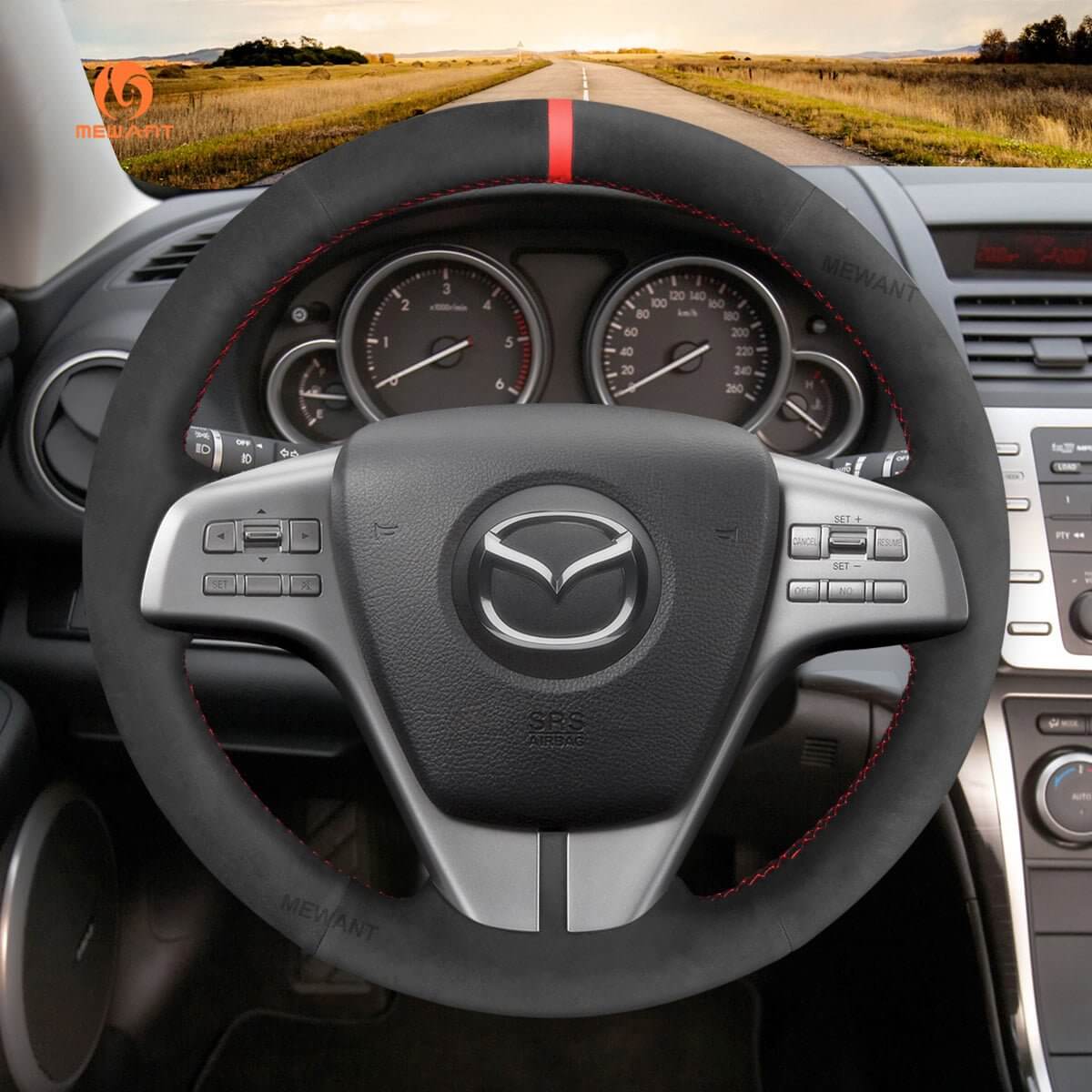 MEWANT Steering Wheel Cover for Mazda 6 GH Atenza 2006 - 2013 - Alcantara, Leather, Carbon Fiber, Easy Install, Non - Slip, Best Steering Wheel Cover