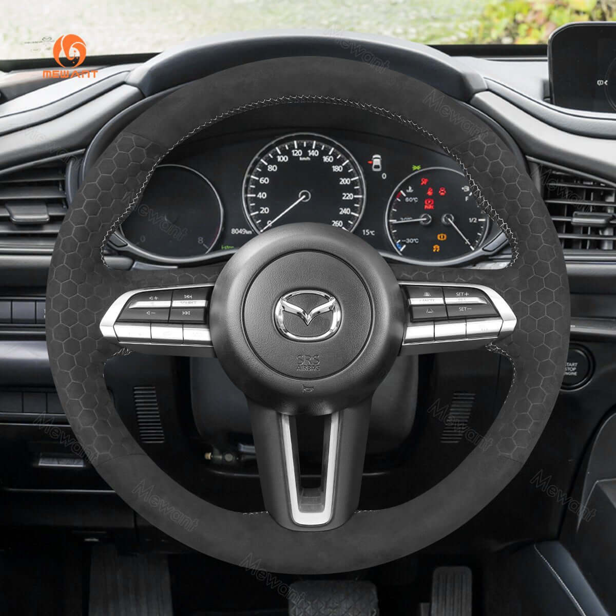 MEWANT Steering Wheel Cover for Mazda CX - 30 CX30 3 Axela 2019 - 2020 - Alcantara, Leather, Carbon Fiber, Easy Install, Non - Slip, Best Steering Wheel Cover