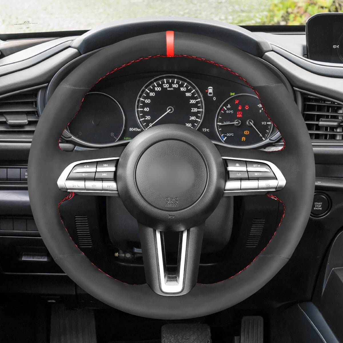 MEWANT Steering Wheel Cover for Mazda CX - 30 CX30 3 Axela 2019 - 2020 - Alcantara, Leather, Carbon Fiber, Easy Install, Non - Slip, Best Steering Wheel Cover
