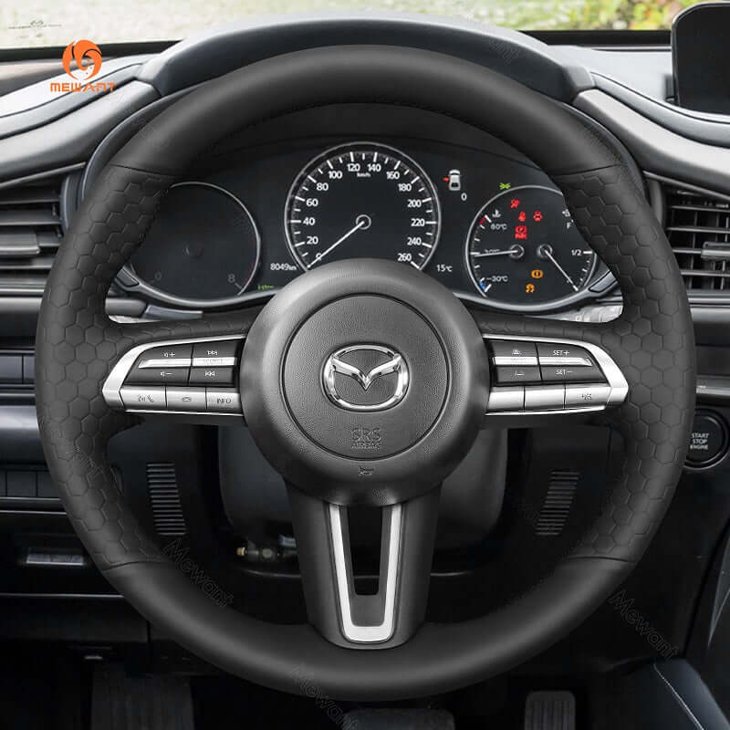 MEWANT Steering Wheel Cover for Mazda CX - 30 CX30 3 Axela 2019 - 2020 - Alcantara, Leather, Carbon Fiber, Easy Install, Non - Slip, Best Steering Wheel Cover