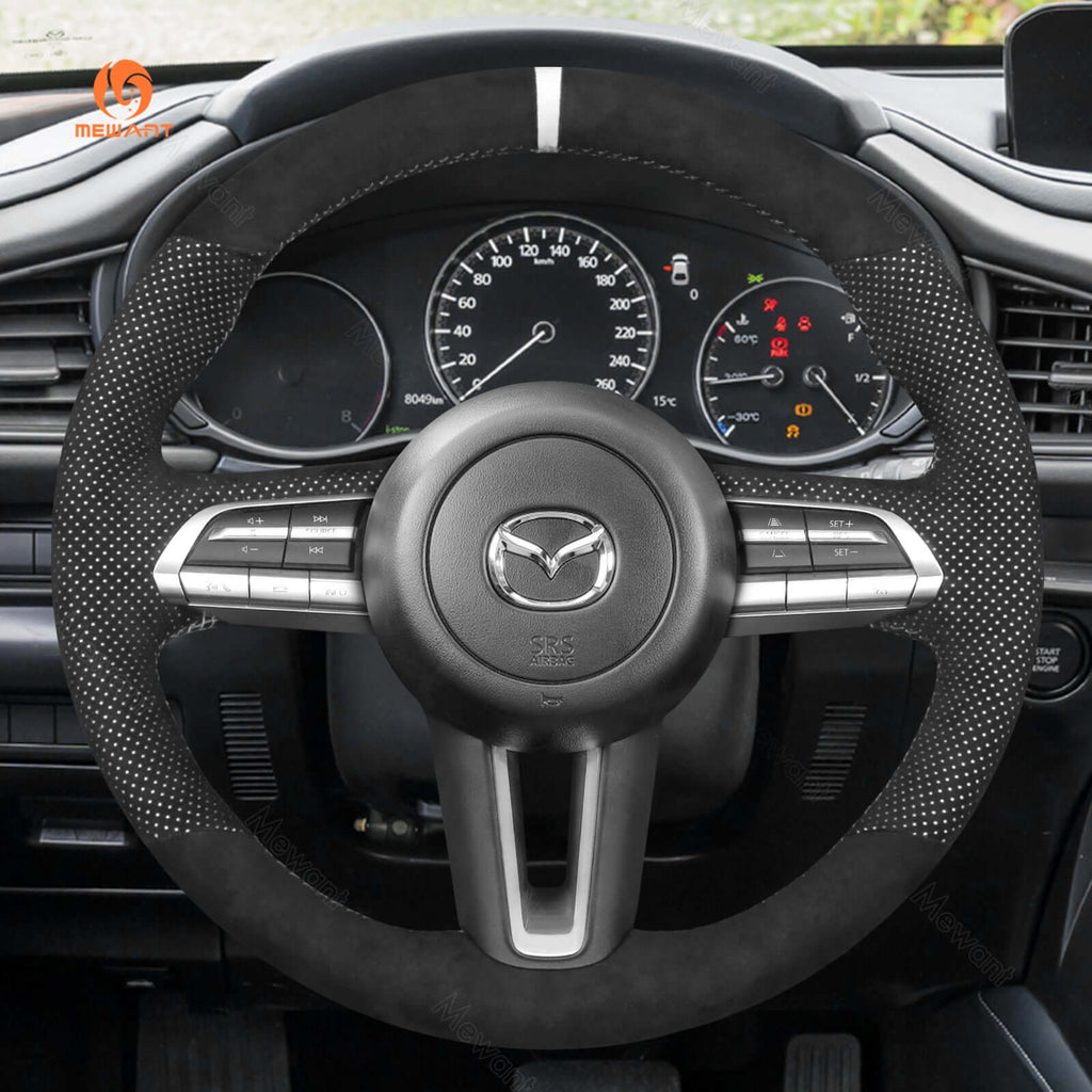 MEWANT Steering Wheel Cover for Mazda CX - 30 CX30 3 Axela 2019 - 2020 - Alcantara, Leather, Carbon Fiber, Easy Install, Non - Slip, Best Steering Wheel Cover