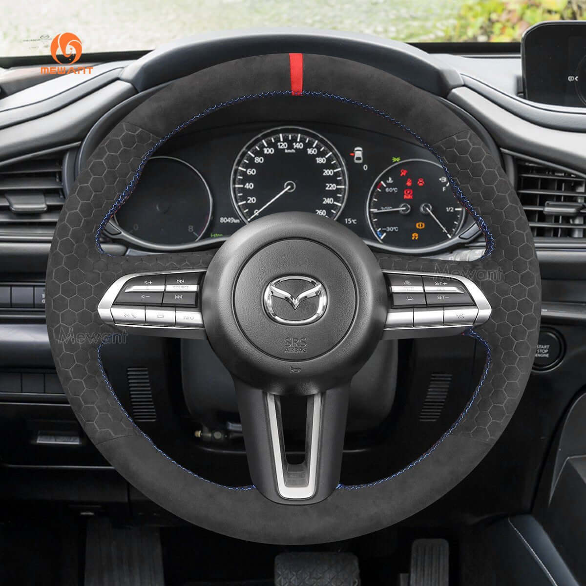 MEWANT Steering Wheel Cover for Mazda CX - 30 CX30 3 Axela 2019 - 2020 - Alcantara, Leather, Carbon Fiber, Easy Install, Non - Slip, Best Steering Wheel Cover