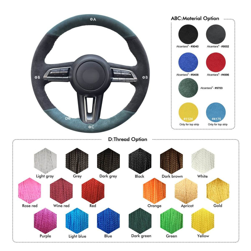 MEWANT Steering Wheel Cover for Mazda CX - 30 CX30 3 Axela 2019 - 2020 - Alcantara, Leather, Carbon Fiber, Easy Install, Non - Slip, Best Steering Wheel Cover