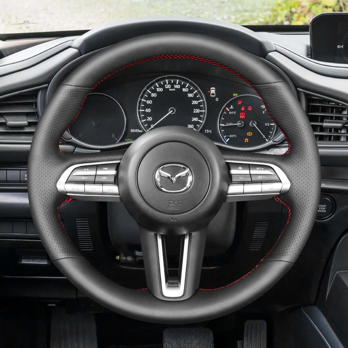 MEWANT Steering Wheel Cover for Mazda CX - 30 CX30 3 Axela 2019 - 2020 - Alcantara, Leather, Carbon Fiber, Easy Install, Non - Slip, Best Steering Wheel Cover