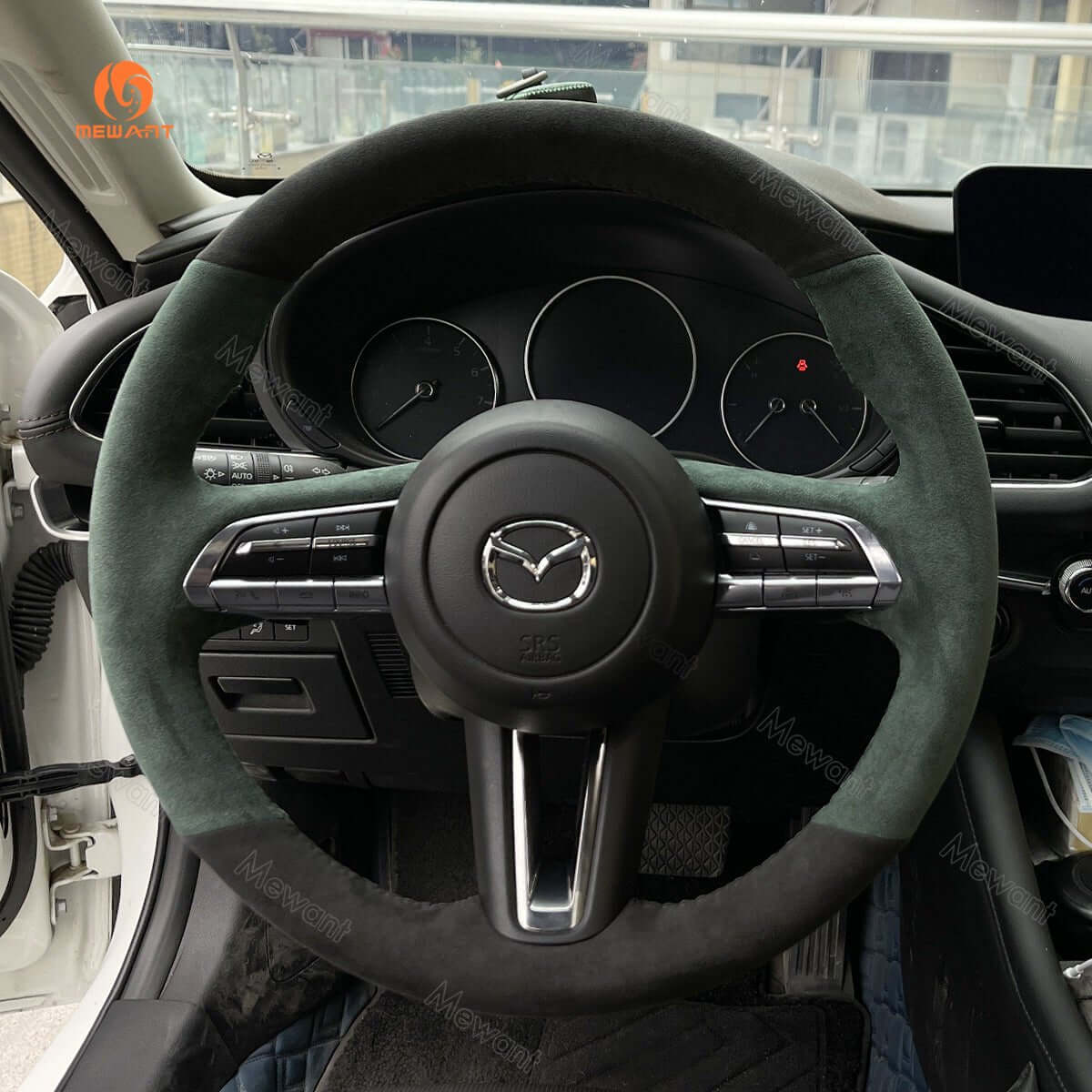 MEWANT Steering Wheel Cover for Mazda CX - 30 CX30 3 Axela 2019 - 2020 - Alcantara, Leather, Carbon Fiber, Easy Install, Non - Slip, Best Steering Wheel Cover