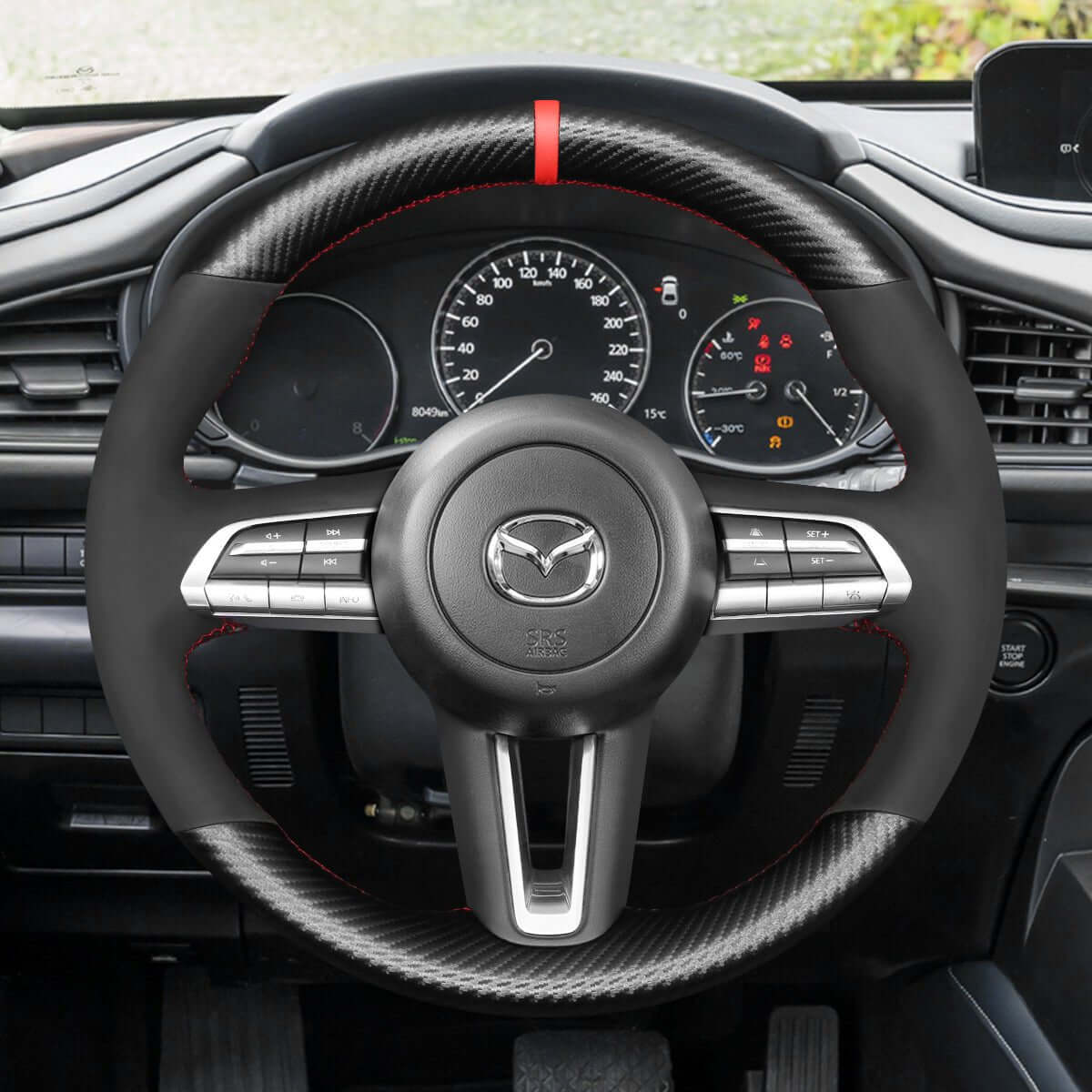 MEWANT Steering Wheel Cover for Mazda CX - 30 CX30 3 Axela 2019 - 2020 - Alcantara, Leather, Carbon Fiber, Easy Install, Non - Slip, Best Steering Wheel Cover