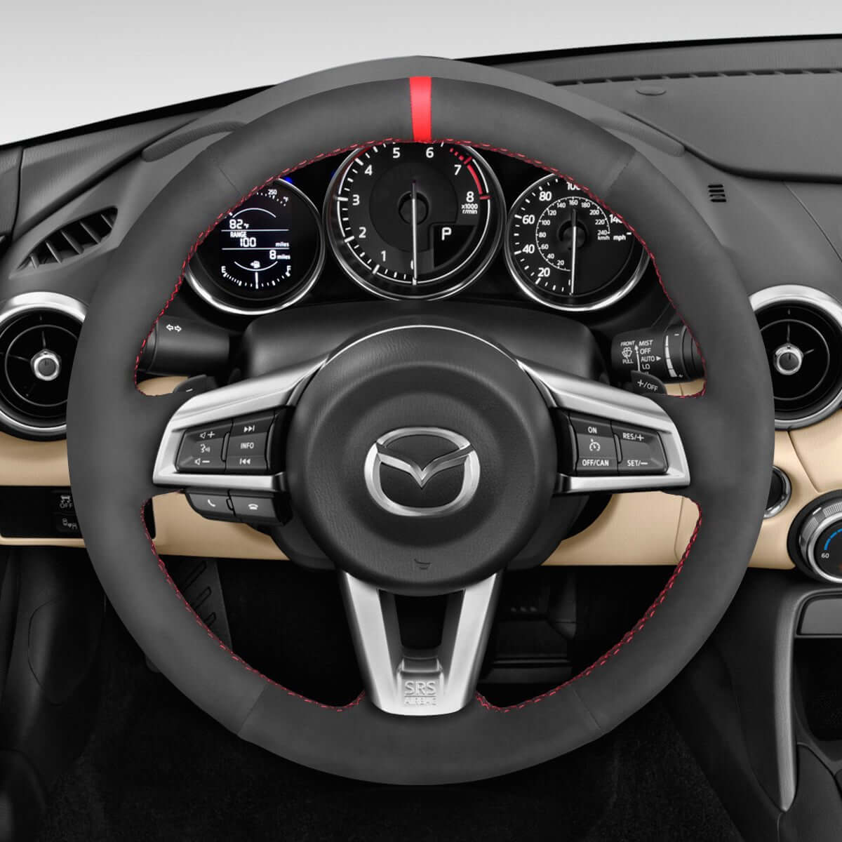 MEWANT Steering Wheel Cover for Mazda MX - 5 2016 - 2019 - Alcantara, Leather, Carbon Fiber, Easy Install, Non - Slip, Best Steering Wheel Cover