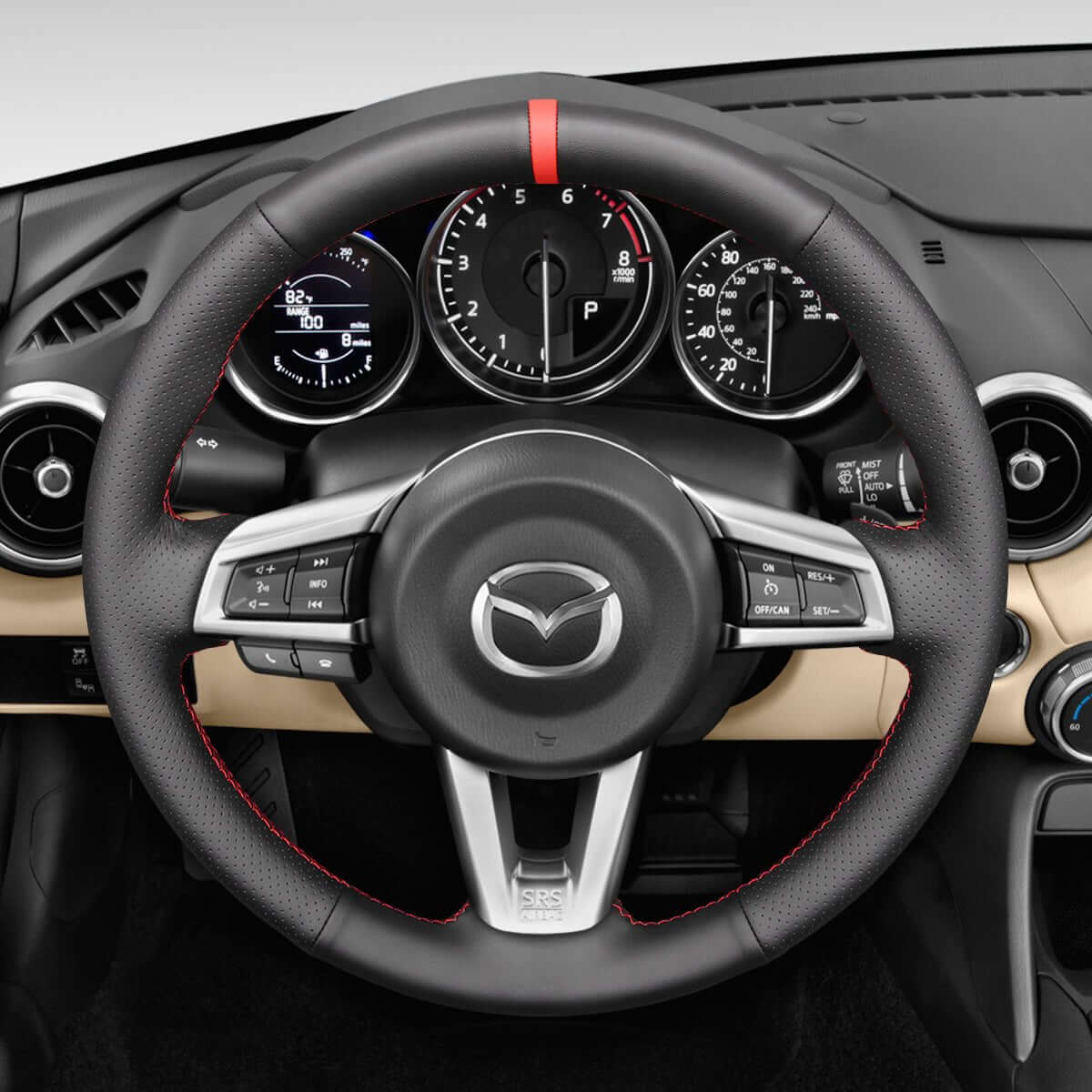 MEWANT Steering Wheel Cover for Mazda MX - 5 2016 - 2019 - Alcantara, Leather, Carbon Fiber, Easy Install, Non - Slip, Best Steering Wheel Cover