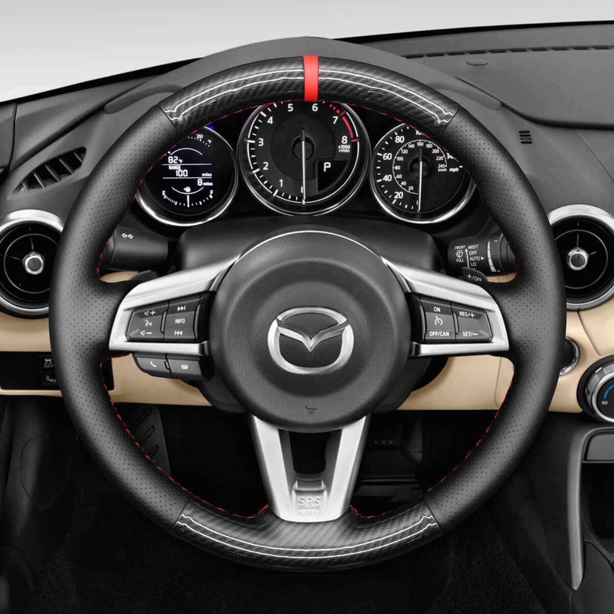 MEWANT Steering Wheel Cover for Mazda MX - 5 2016 - 2019 - Alcantara, Leather, Carbon Fiber, Easy Install, Non - Slip, Best Steering Wheel Cover