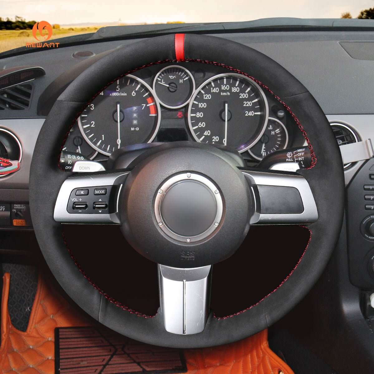 MEWANT Steering Wheel Cover for Mazda MX - 5 MX5 2 RX - 8 RX8 CX - 7 CX7 2007 - 2013 - Alcantara, Leather, Carbon Fiber, Easy Install, Non - Slip, Best Steering Wheel Cover