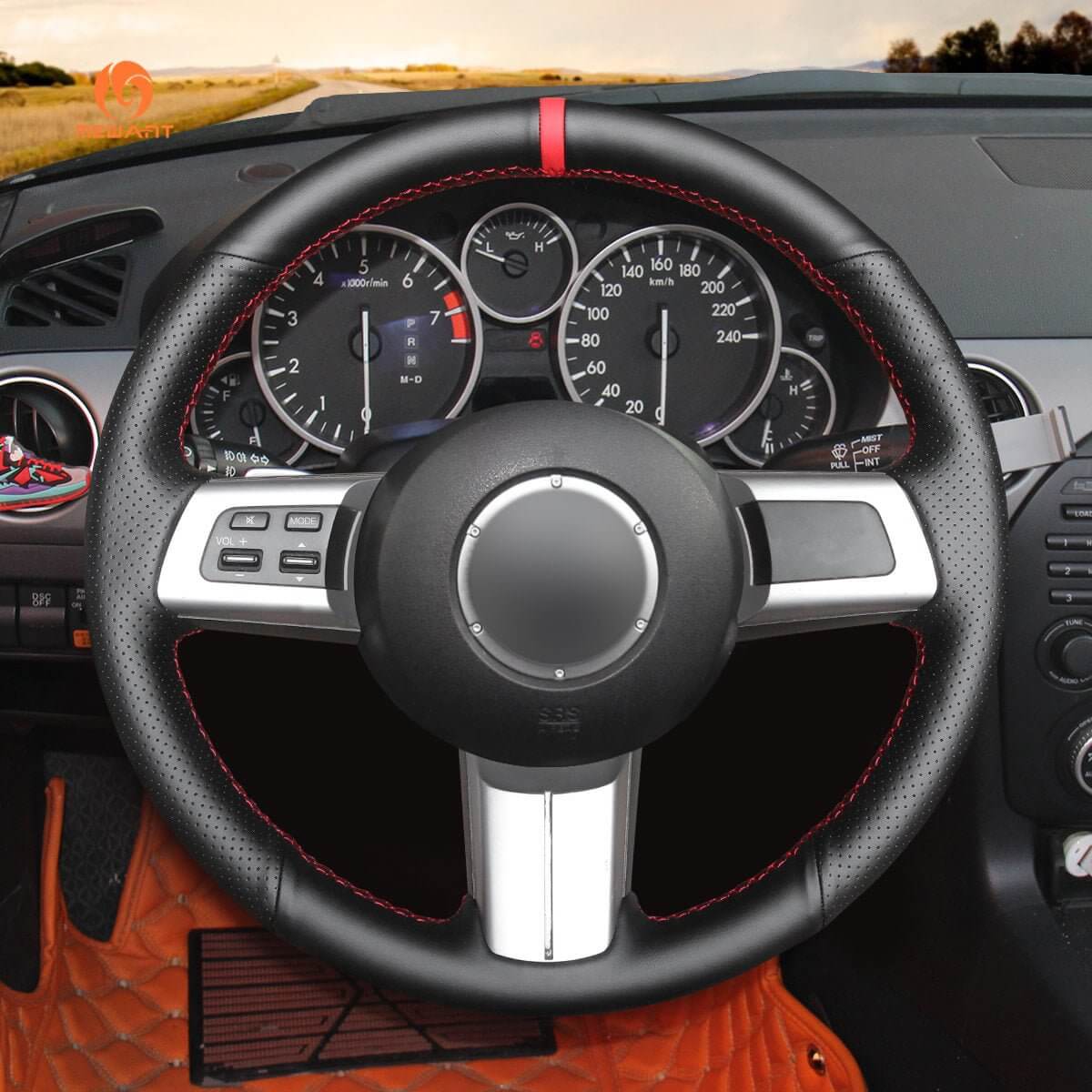 MEWANT Steering Wheel Cover for Mazda MX - 5 MX5 2 RX - 8 RX8 CX - 7 CX7 2007 - 2013 - Alcantara, Leather, Carbon Fiber, Easy Install, Non - Slip, Best Steering Wheel Cover