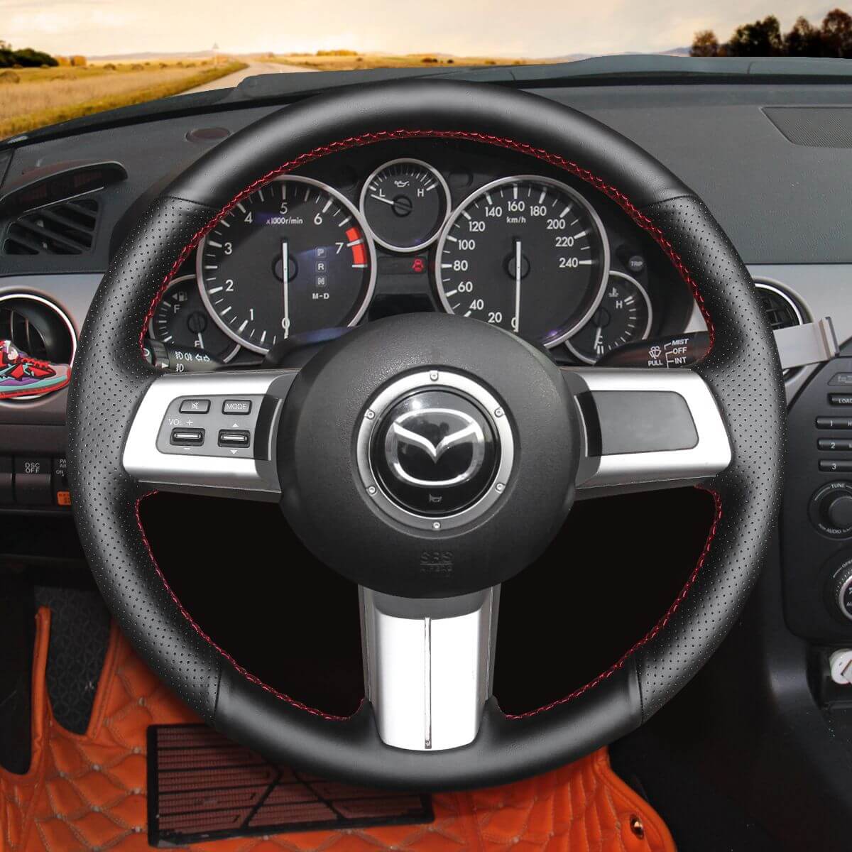 MEWANT Steering Wheel Cover for Mazda MX - 5 MX5 2 RX - 8 RX8 CX - 7 CX7 2007 - 2013 - Alcantara, Leather, Carbon Fiber, Easy Install, Non - Slip, Best Steering Wheel Cover