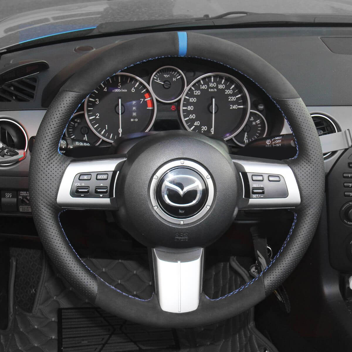 MEWANT Steering Wheel Cover for Mazda MX - 5 MX5 2 RX - 8 RX8 CX - 7 CX7 2007 - 2013 - Alcantara, Leather, Carbon Fiber, Easy Install, Non - Slip, Best Steering Wheel Cover