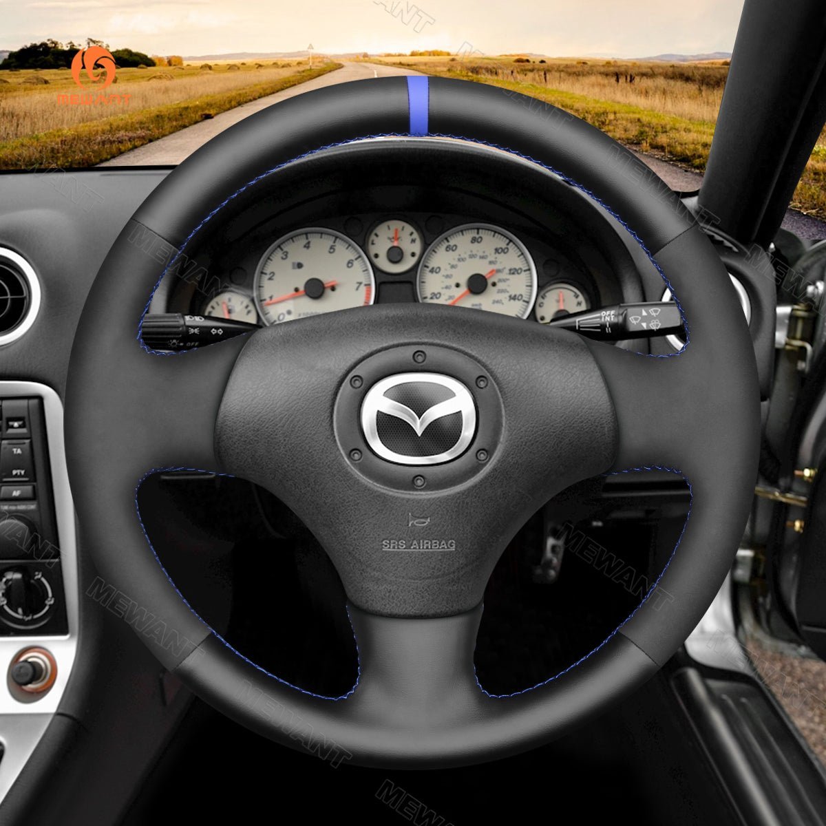 MEWANT Steering Wheel Cover for Mazda MX - 5 MX5 Miata NB RX - 7 RX7 1998 - 2004 - Alcantara, Leather, Carbon Fiber, Easy Install, Non - Slip, Best Steering Wheel Cover