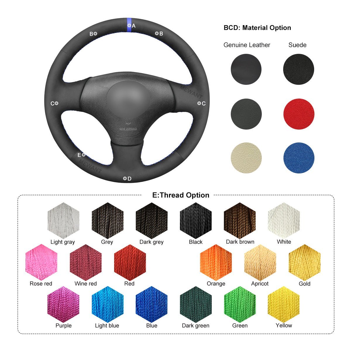 MEWANT Steering Wheel Cover for Mazda MX - 5 MX5 Miata NB RX - 7 RX7 1998 - 2004 - Alcantara, Leather, Carbon Fiber, Easy Install, Non - Slip, Best Steering Wheel Cover