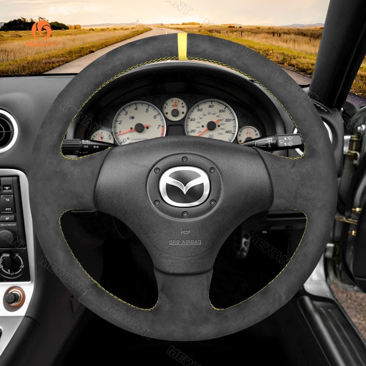 MEWANT Steering Wheel Cover for Mazda MX - 5 MX5 Miata NB RX - 7 RX7 1998 - 2004 - Alcantara, Leather, Carbon Fiber, Easy Install, Non - Slip, Best Steering Wheel Cover