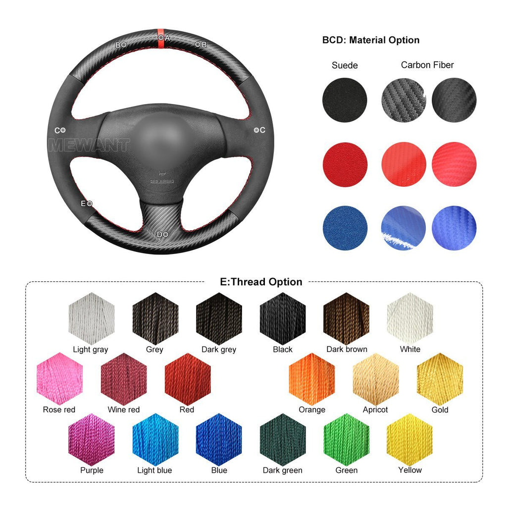 MEWANT Steering Wheel Cover for Mazda MX - 5 MX5 Miata NB RX - 7 RX7 1998 - 2004 - Alcantara, Leather, Carbon Fiber, Easy Install, Non - Slip, Best Steering Wheel Cover