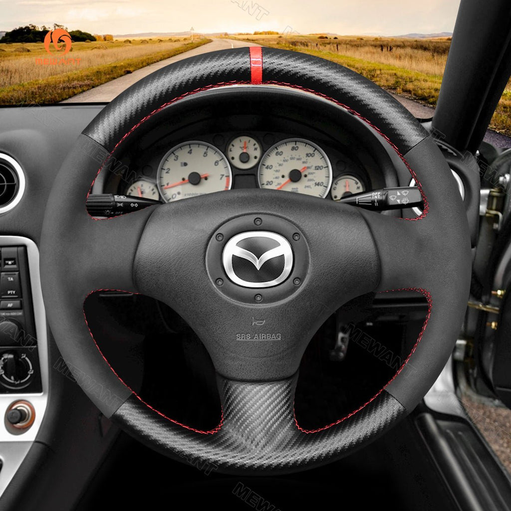 MEWANT Steering Wheel Cover for Mazda MX - 5 MX5 Miata NB RX - 7 RX7 1998 - 2004 - Alcantara, Leather, Carbon Fiber, Easy Install, Non - Slip, Best Steering Wheel Cover
