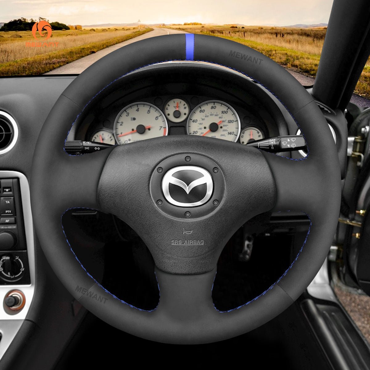 MEWANT Steering Wheel Cover for Mazda MX - 5 MX5 Miata NB RX - 7 RX7 1998 - 2004 - Alcantara, Leather, Carbon Fiber, Easy Install, Non - Slip, Best Steering Wheel Cover