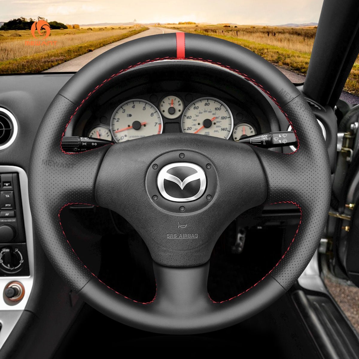 MEWANT Steering Wheel Cover for Mazda MX - 5 MX5 Miata NB RX - 7 RX7 1998 - 2004 - Alcantara, Leather, Carbon Fiber, Easy Install, Non - Slip, Best Steering Wheel Cover