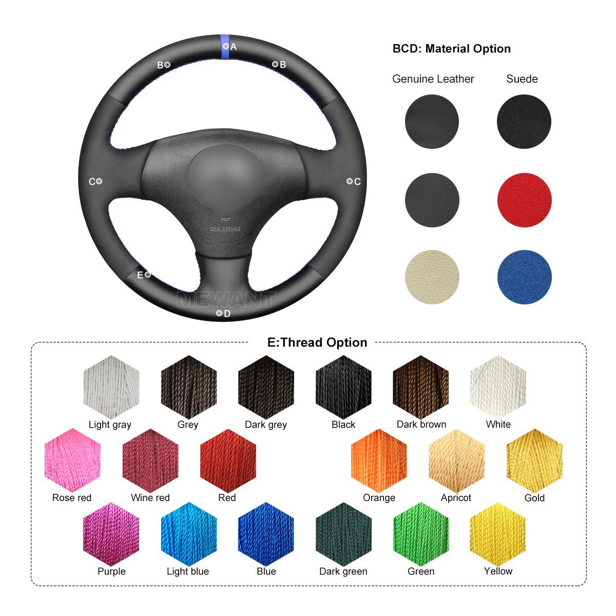 MEWANT Steering Wheel Cover for Mazda MX - 5 MX5 Miata NB RX - 7 RX7 1998 - 2004 - Alcantara, Leather, Carbon Fiber, Easy Install, Non - Slip, Best Steering Wheel Cover