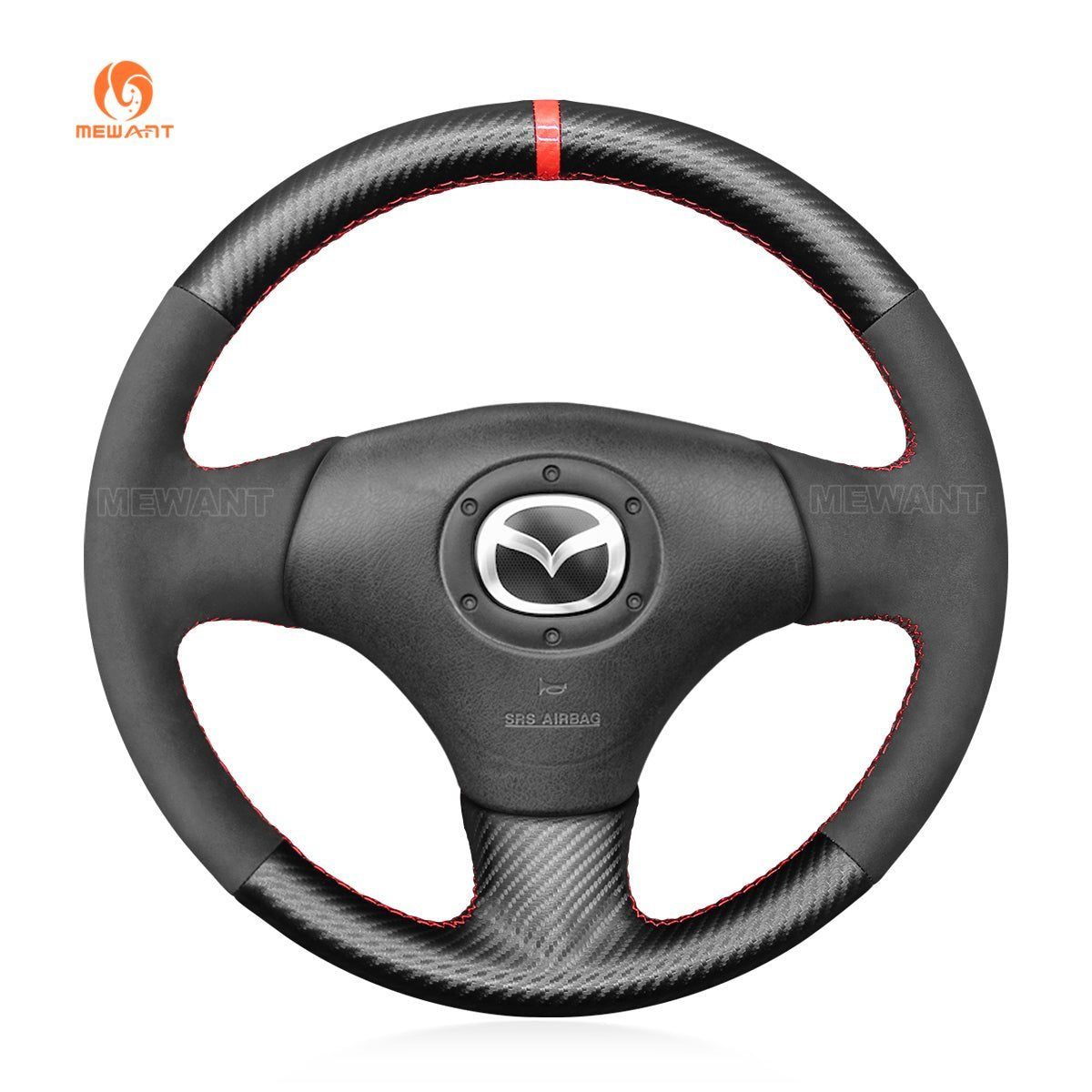 MEWANT Steering Wheel Cover for Mazda MX - 5 MX5 Miata NB RX - 7 RX7 1998 - 2004 - Alcantara, Leather, Carbon Fiber, Easy Install, Non - Slip, Best Steering Wheel Cover
