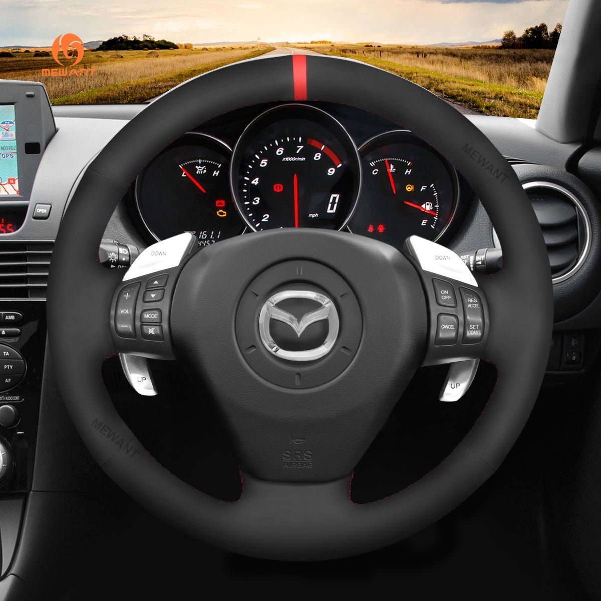 MEWANT Steering Wheel Cover for Mazda RX - 8 RX8 2004 - 2008 - Alcantara, Leather, Carbon Fiber, Easy Install, Non - Slip, Best Steering Wheel Cover