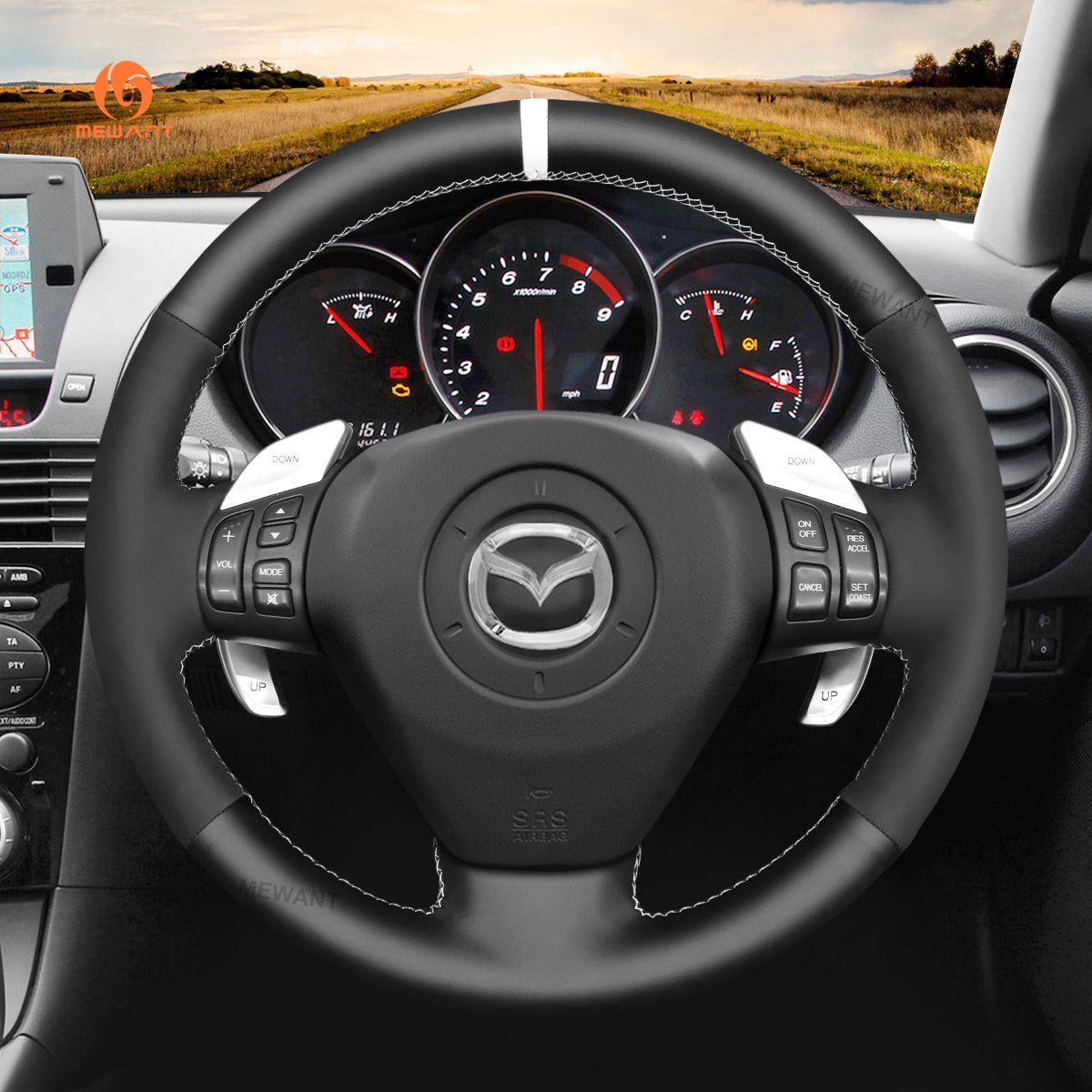MEWANT Steering Wheel Cover for Mazda RX - 8 RX8 2004 - 2008 - Alcantara, Leather, Carbon Fiber, Easy Install, Non - Slip, Best Steering Wheel Cover