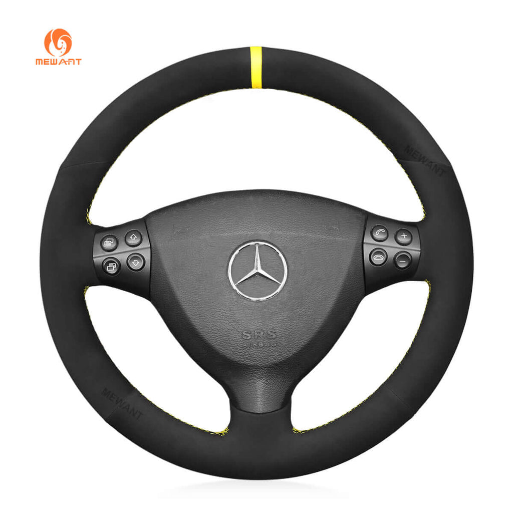 MEWANT Steering Wheel Cover for Mercedes Benz A - Class W169 2004 - 2012 - Alcantara, Leather, Carbon Fiber, Easy Install, Non - Slip, Best Steering Wheel Cover