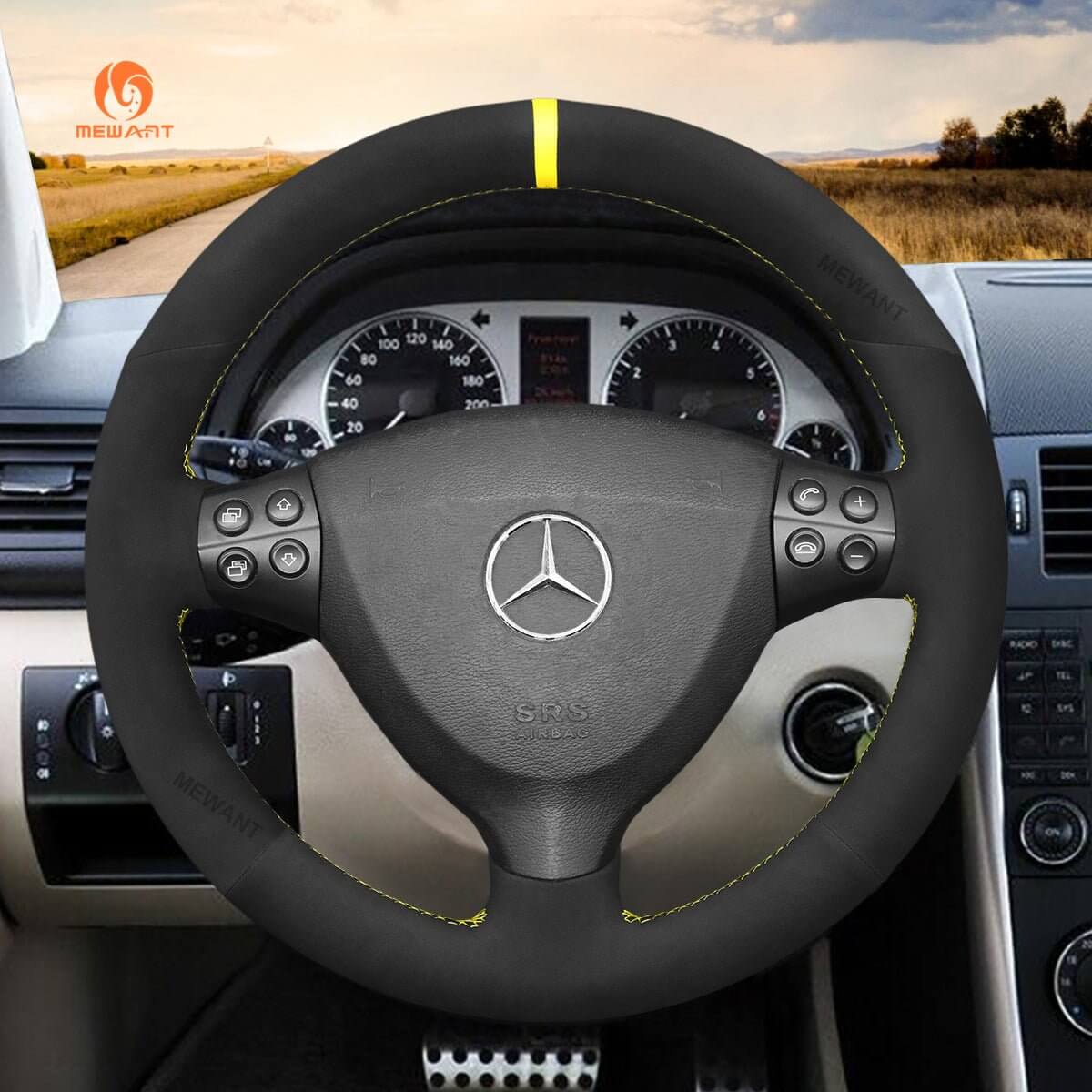 MEWANT Steering Wheel Cover for Mercedes Benz A - Class W169 2004 - 2012 - Alcantara, Leather, Carbon Fiber, Easy Install, Non - Slip, Best Steering Wheel Cover