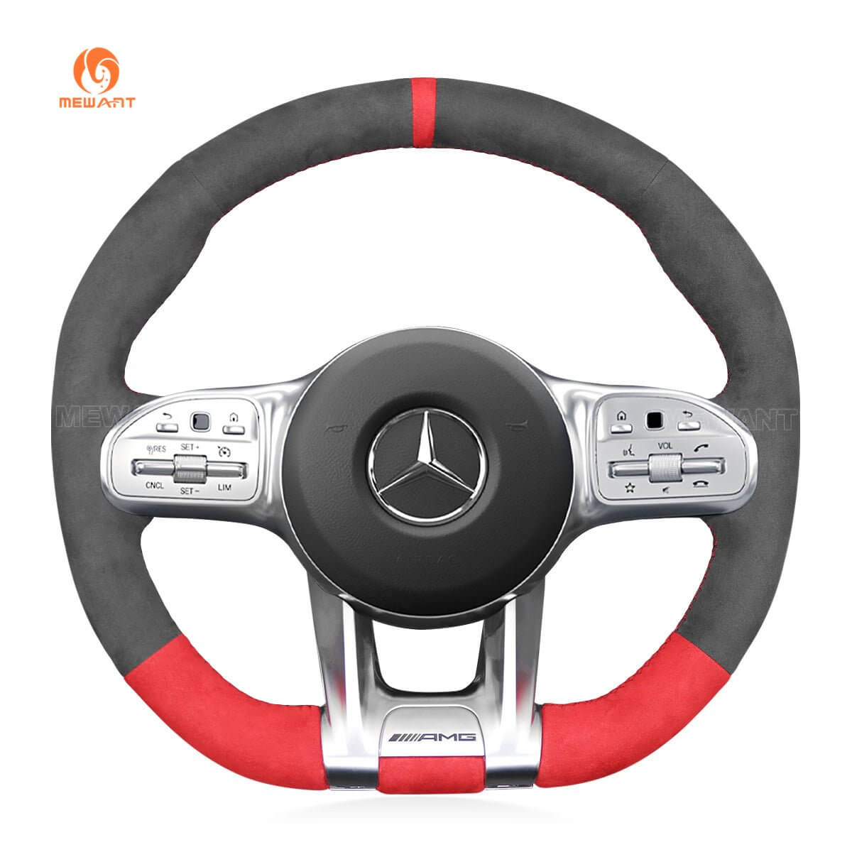 MEWANT Steering Wheel Cover for Mercedes Benz AMG A35 W177 C190 W205 W213 2019 - 2021 - Alcantara, Leather, Carbon Fiber, Easy Install, Non - Slip, Best Steering Wheel Cover