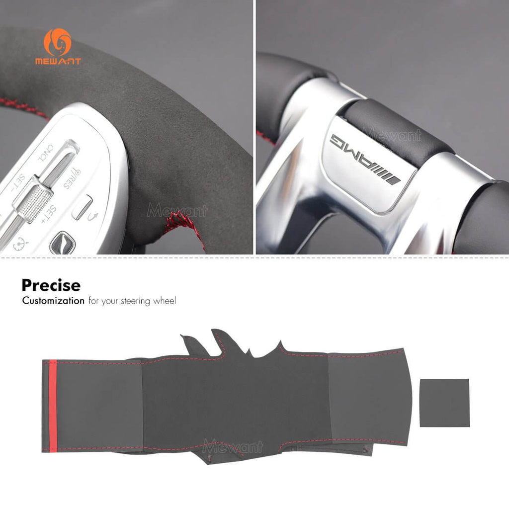 MEWANT Steering Wheel Cover for Mercedes Benz AMG A35 W177 C190 W205 W213 2019 - 2021 - Alcantara, Leather, Carbon Fiber, Easy Install, Non - Slip, Best Steering Wheel Cover