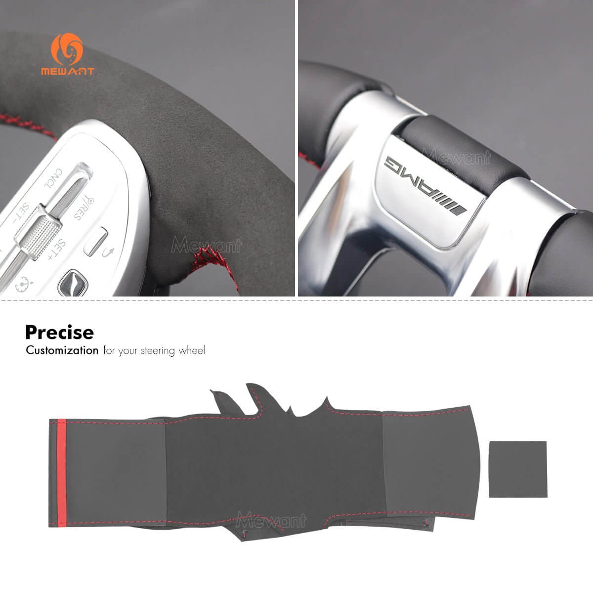 MEWANT Steering Wheel Cover for Mercedes Benz AMG A35 W177 C190 W205 W213 2019 - 2021 - Alcantara, Leather, Carbon Fiber, Easy Install, Non - Slip, Best Steering Wheel Cover