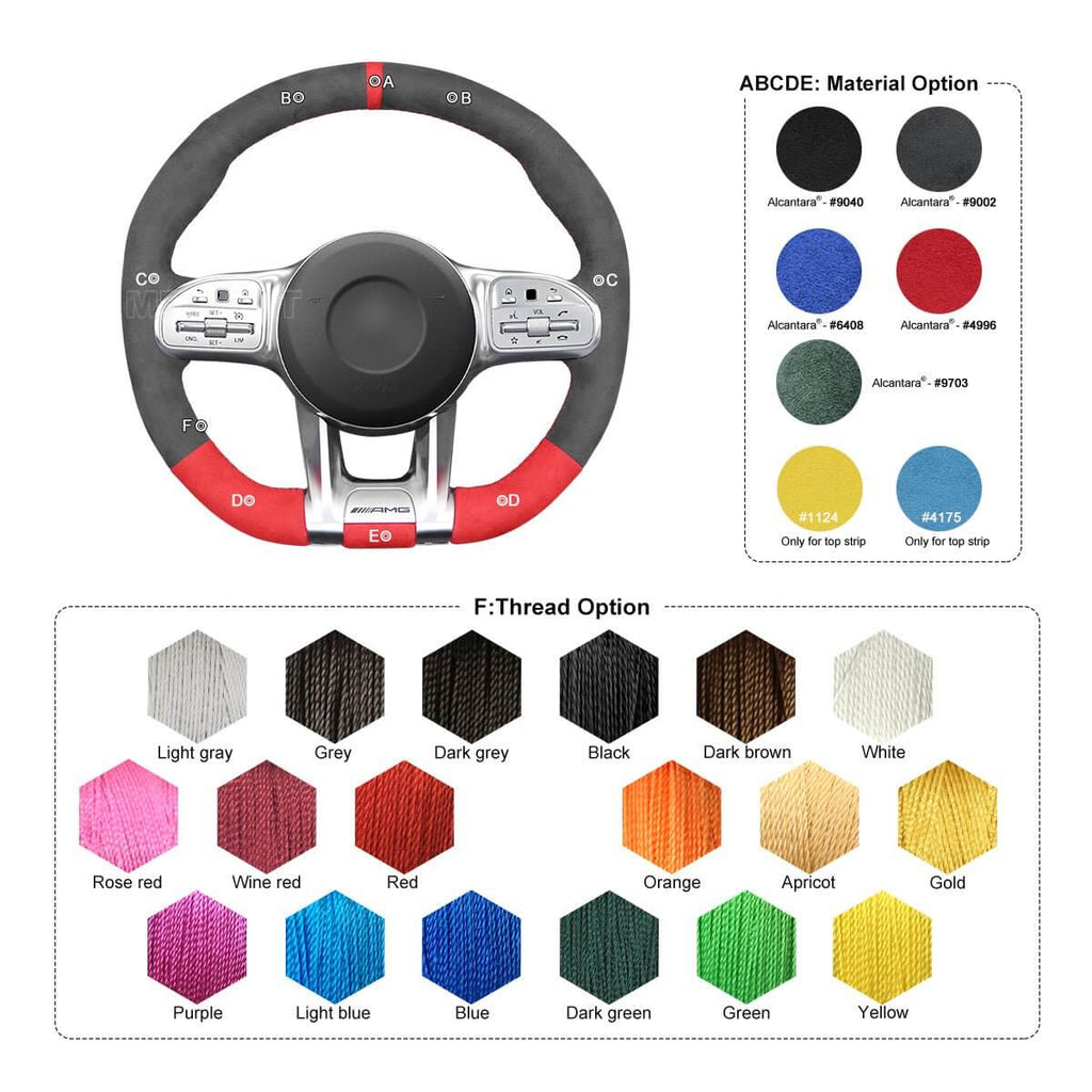 MEWANT Steering Wheel Cover for Mercedes Benz AMG A35 W177 C190 W205 W213 2019 - 2021 - Alcantara, Leather, Carbon Fiber, Easy Install, Non - Slip, Best Steering Wheel Cover