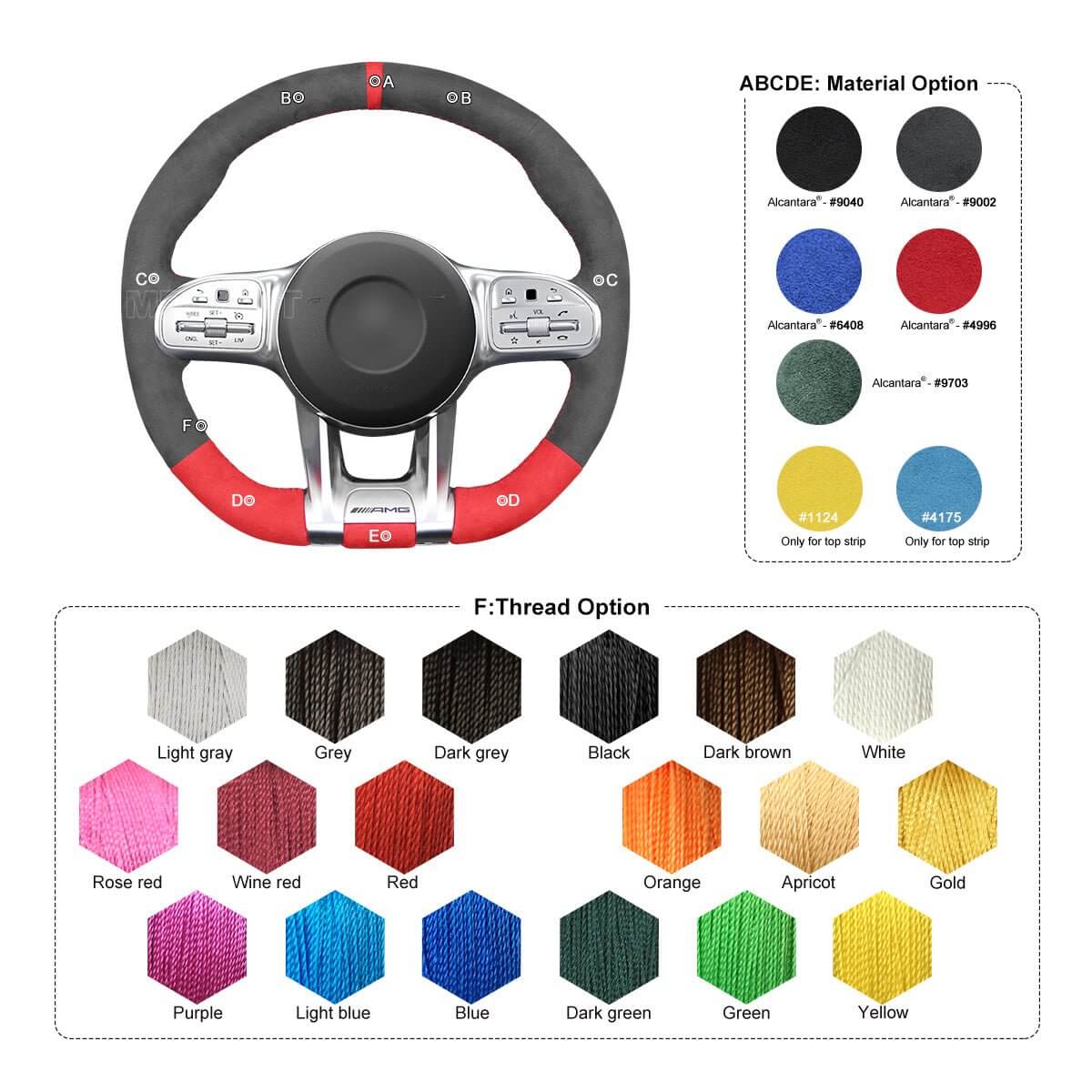 MEWANT Steering Wheel Cover for Mercedes Benz AMG A35 W177 C190 W205 W213 2019 - 2021 - Alcantara, Leather, Carbon Fiber, Easy Install, Non - Slip, Best Steering Wheel Cover