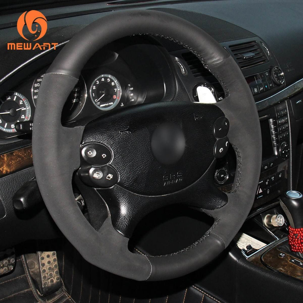 MEWANT Steering Wheel Cover for Mercedes Benz AMG C209 C219 W211 R230 2003 - 2009 - Alcantara, Leather, Carbon Fiber, Easy Install, Non - Slip, Best Steering Wheel Cover
