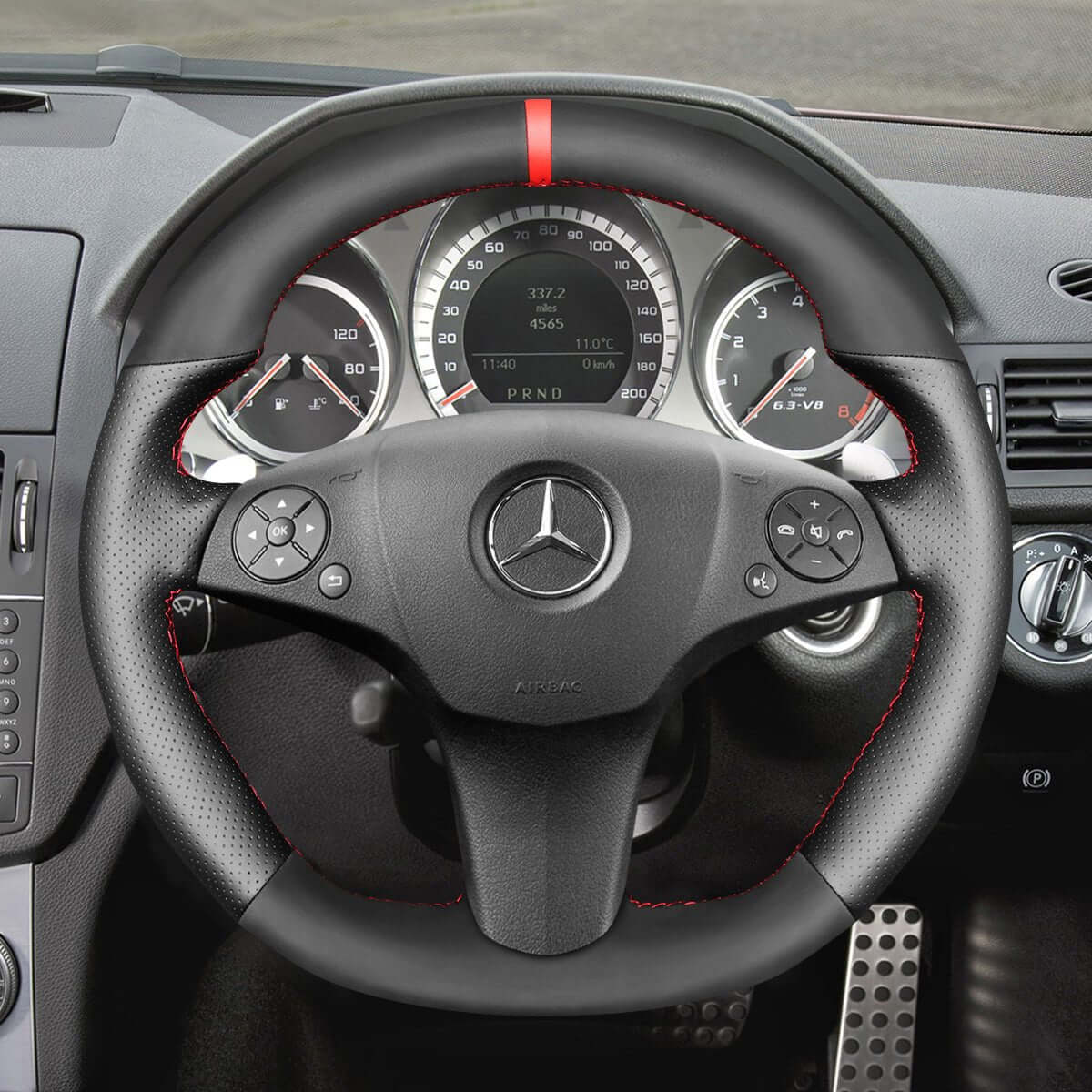 MEWANT Steering Wheel Cover for Mercedes Benz AMG C63 W204 C219 W212 R230 C197 R197 2008 - 2011 - Alcantara, Leather, Carbon Fiber, Easy Install, Non - Slip, Best Steering Wheel Cover
