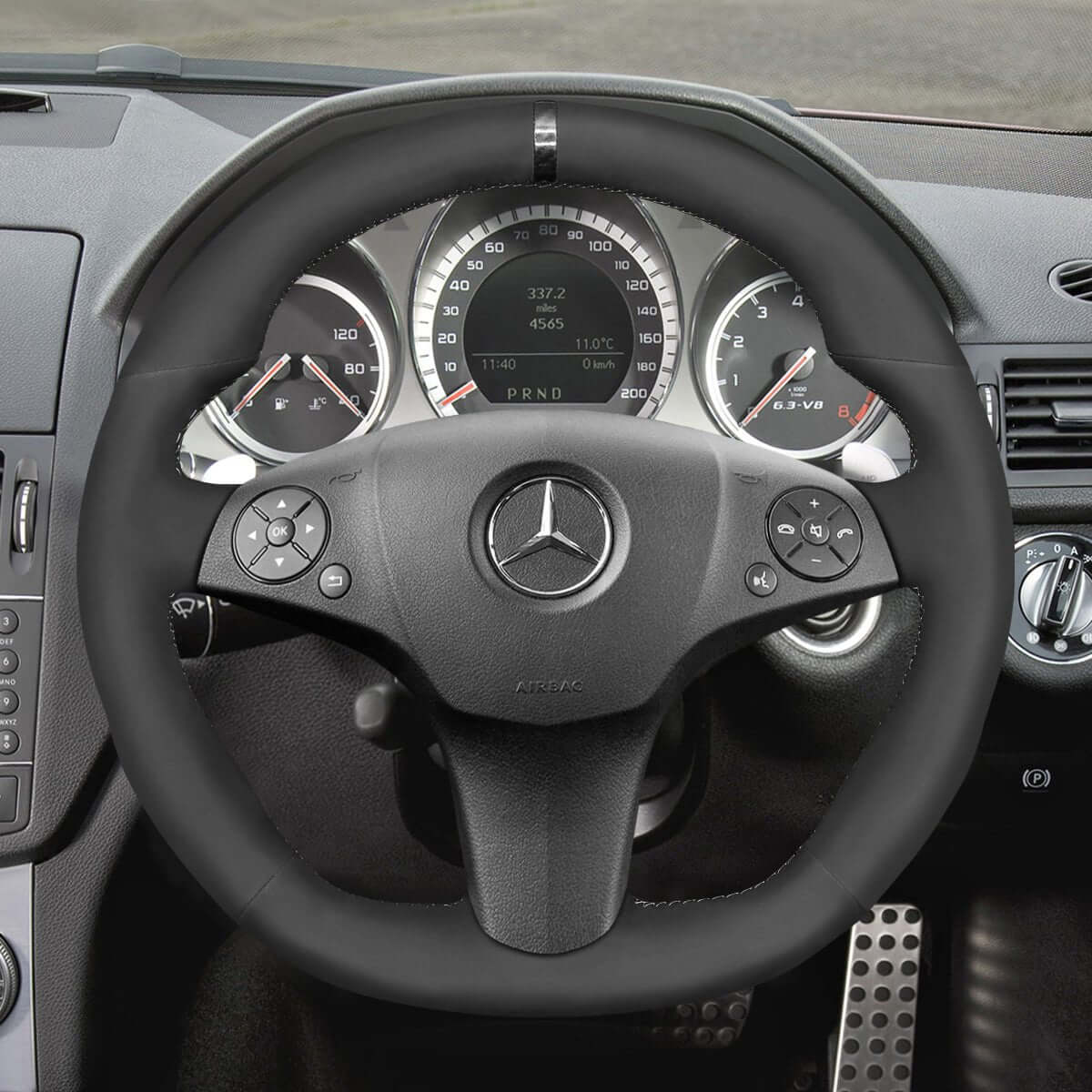 MEWANT Steering Wheel Cover for Mercedes Benz AMG C63 W204 C219 W212 R230 C197 R197 2008 - 2011 - Alcantara, Leather, Carbon Fiber, Easy Install, Non - Slip, Best Steering Wheel Cover