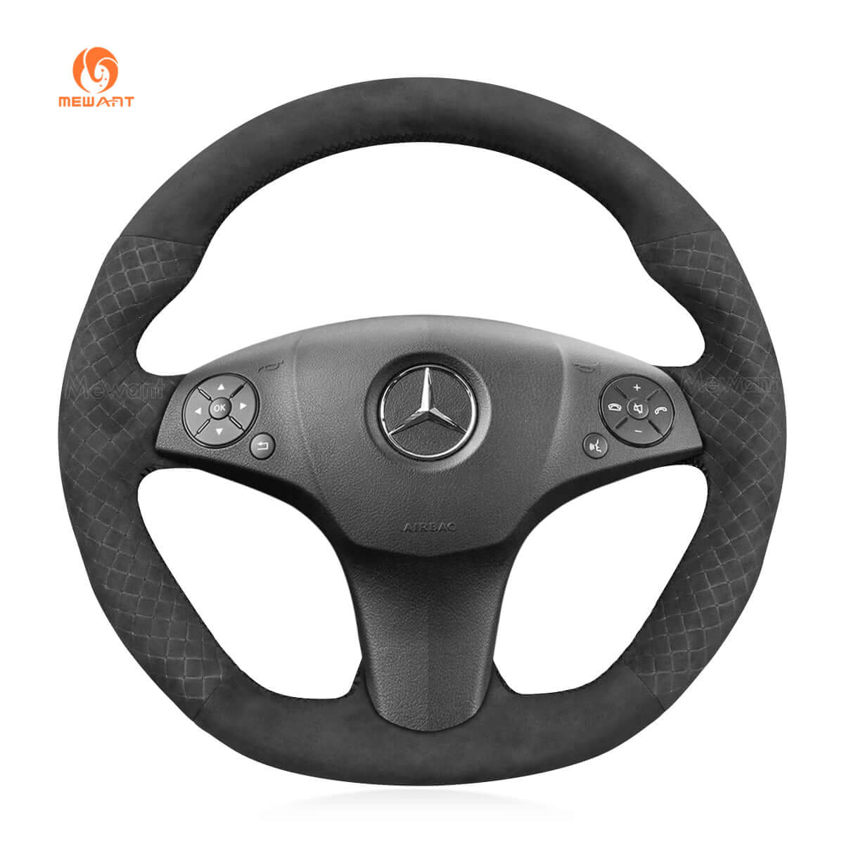 MEWANT Steering Wheel Cover for Mercedes Benz AMG C63 W204 C219 W212 R230 C197 R197 2008 - 2011 - Alcantara, Leather, Carbon Fiber, Easy Install, Non - Slip, Best Steering Wheel Cover