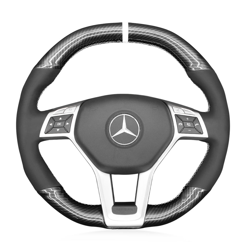 MEWANT Steering Wheel Cover for Mercedes Benz AMG C63 W204 CLA 45 CLS 63 C218 C218 W212 2012 - 2015 - Alcantara, Leather, Carbon Fiber, Easy Install, Non - Slip, Best Steering Wheel Cover