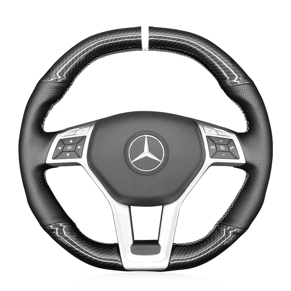 MEWANT Steering Wheel Cover for Mercedes Benz AMG C63 W204 CLA 45 CLS 63 C218 C218 W212 2012 - 2015 - Alcantara, Leather, Carbon Fiber, Easy Install, Non - Slip, Best Steering Wheel Cover