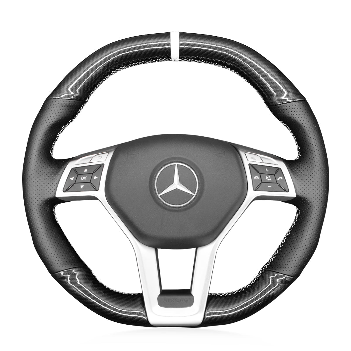 MEWANT Steering Wheel Cover for Mercedes Benz AMG C63 W204 CLA 45 CLS 63 C218 C218 W212 2012 - 2015 - Alcantara, Leather, Carbon Fiber, Easy Install, Non - Slip, Best Steering Wheel Cover