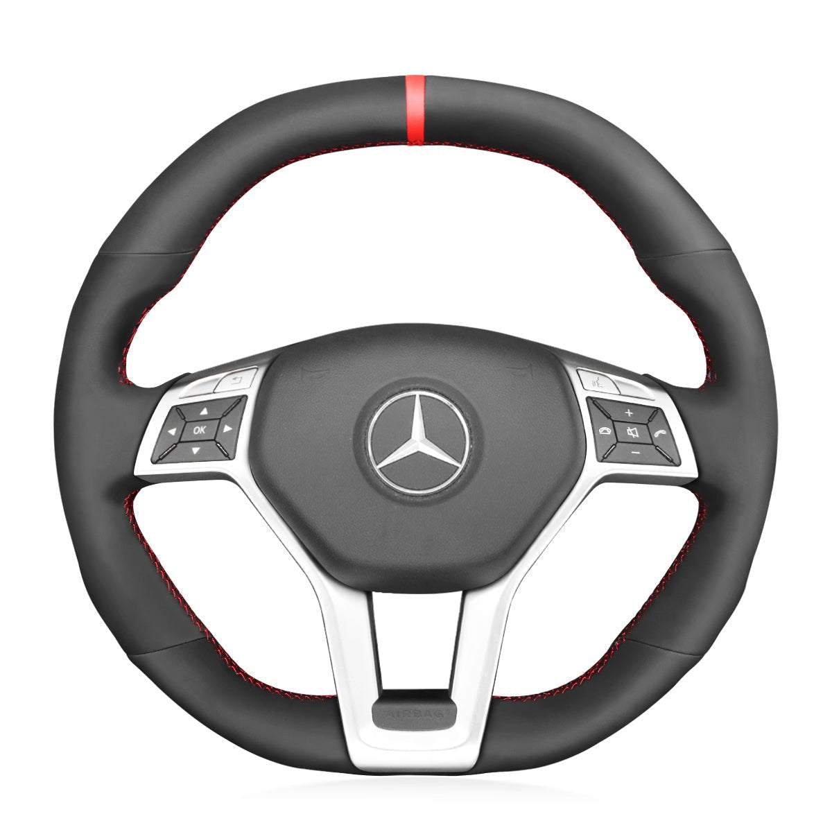 MEWANT Steering Wheel Cover for Mercedes Benz AMG C63 W204 CLA 45 CLS 63 C218 C218 W212 2012 - 2015 - Alcantara, Leather, Carbon Fiber, Easy Install, Non - Slip, Best Steering Wheel Cover