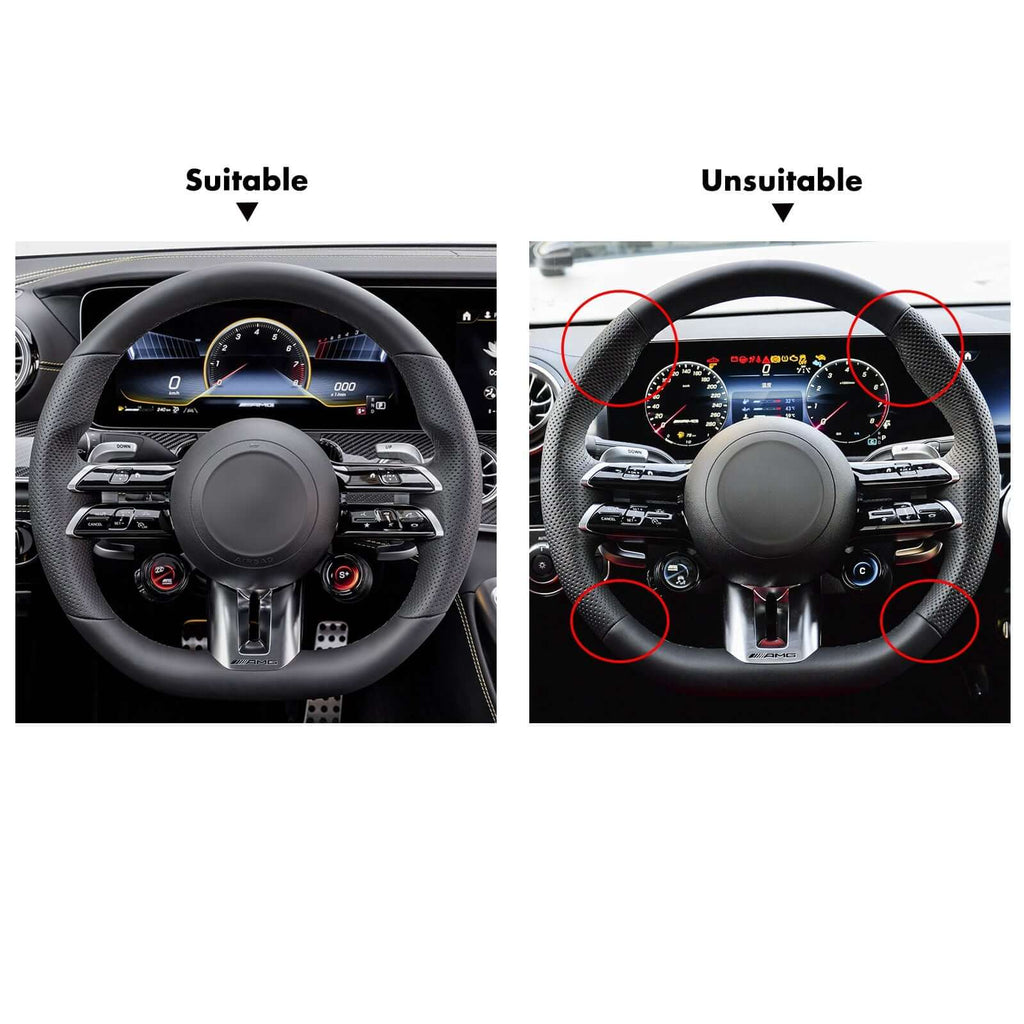 MEWANT Steering Wheel Cover for Mercedes Benz AMG GT C190 R190 E53 E63S W213 EQE V295 SL55 SL63 R232 2021 - 2023 - Alcantara, Leather, Carbon Fiber, Easy Install, Non - Slip, Best Steering Wheel Cover