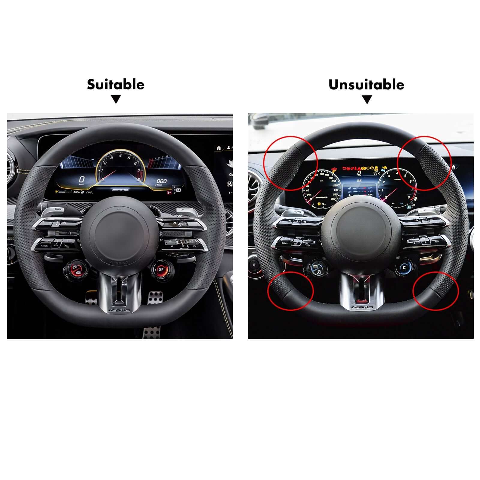 MEWANT Steering Wheel Cover for Mercedes Benz AMG GT C190 R190 E53 E63S W213 EQE V295 SL55 SL63 R232 2021 - 2023 - Alcantara, Leather, Carbon Fiber, Easy Install, Non - Slip, Best Steering Wheel Cover